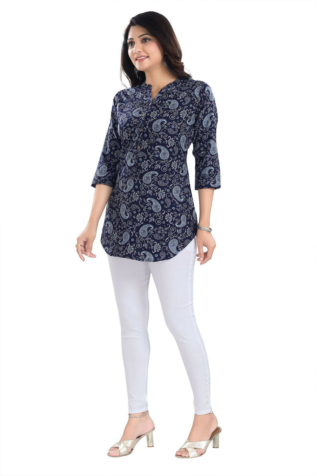 Snehal Creations Ethnic Galore Blue Short Tunic Top for Women | Grocsy