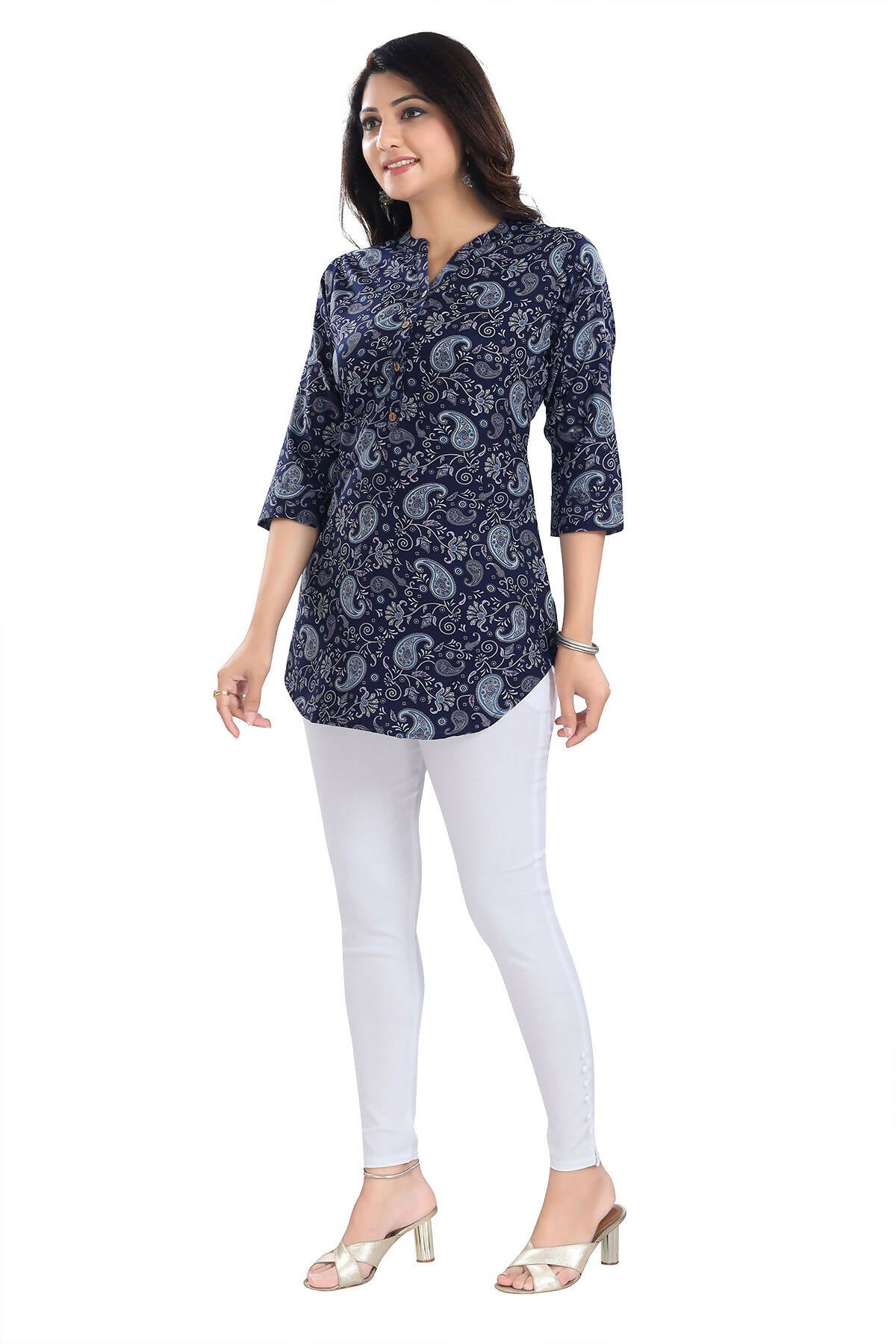 Snehal Creations Ethnic Galore Blue Short Tunic Top for Women | Grocsy