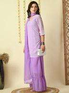 Myshka Women's Purple Georgette Kurti & Skirt With Dupatta Party Sets | Grocsy