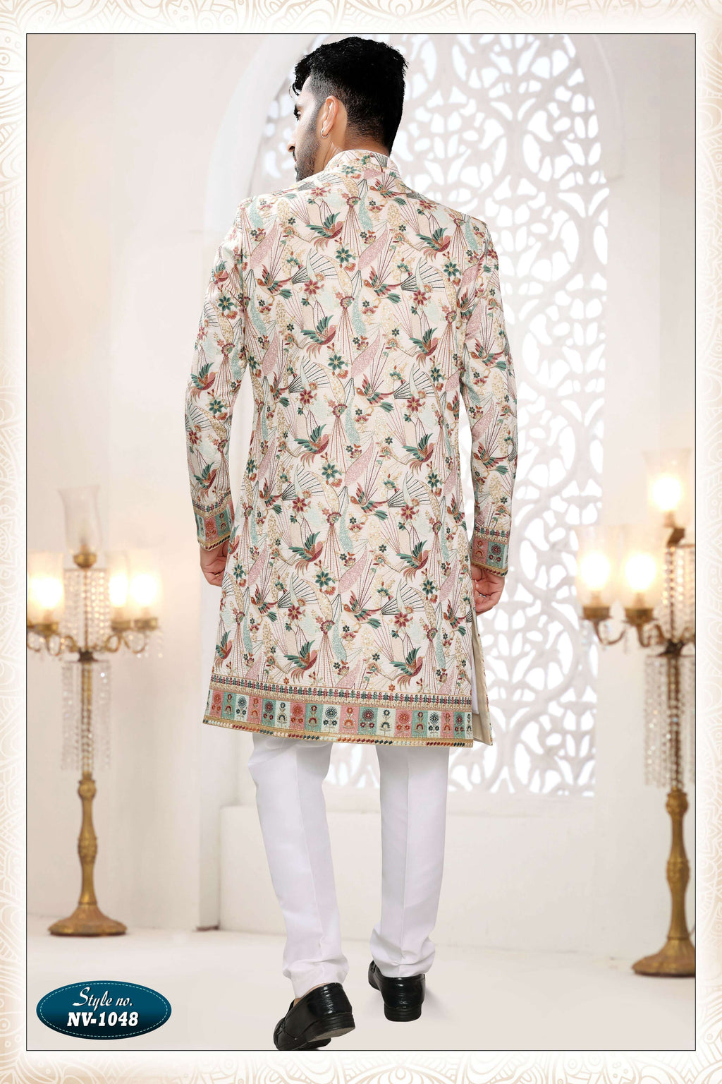 Joban Fashion Men's White Straight Silk Thread And Sequence Embroidery All Over 3 Pc Kurta Set | Grocsy
