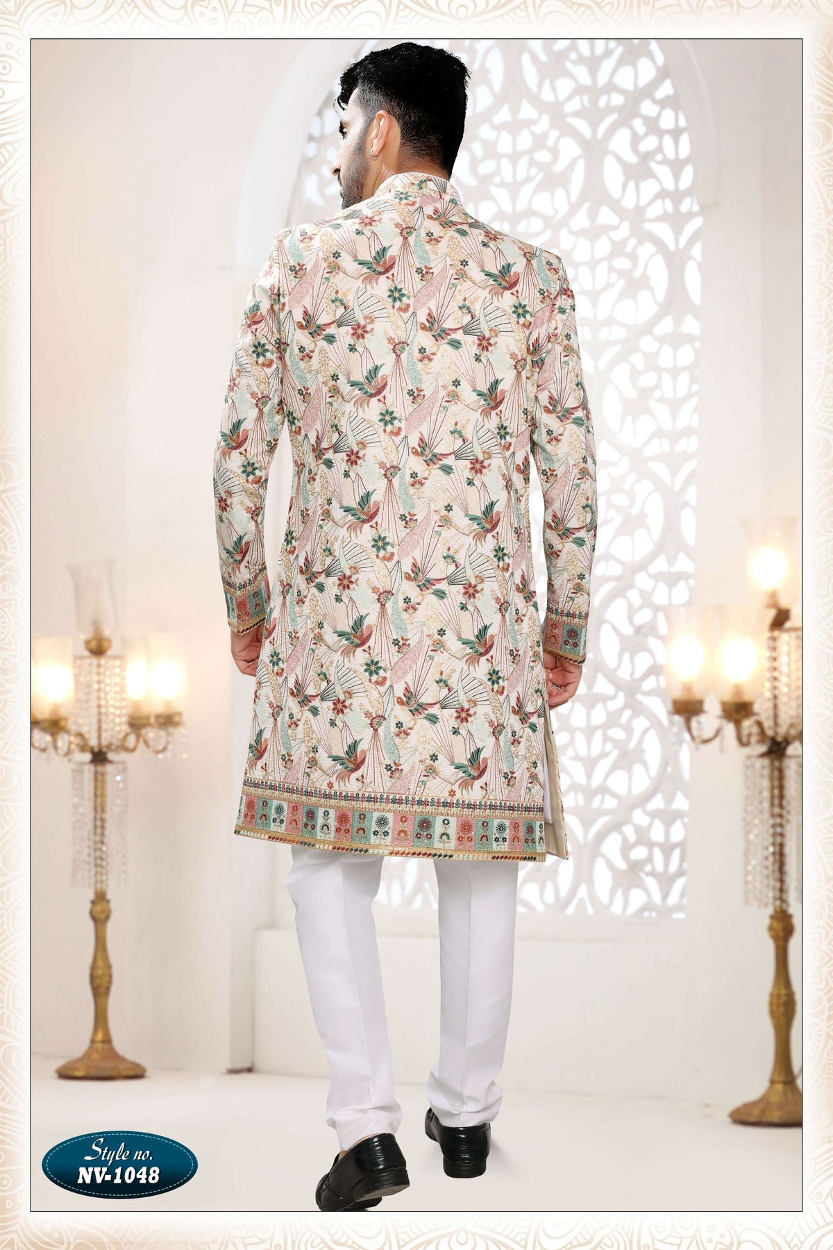 Joban Fashion Men's White Straight Silk Thread And Sequence Embroidery All Over 3 Pc Kurta Set | Grocsy