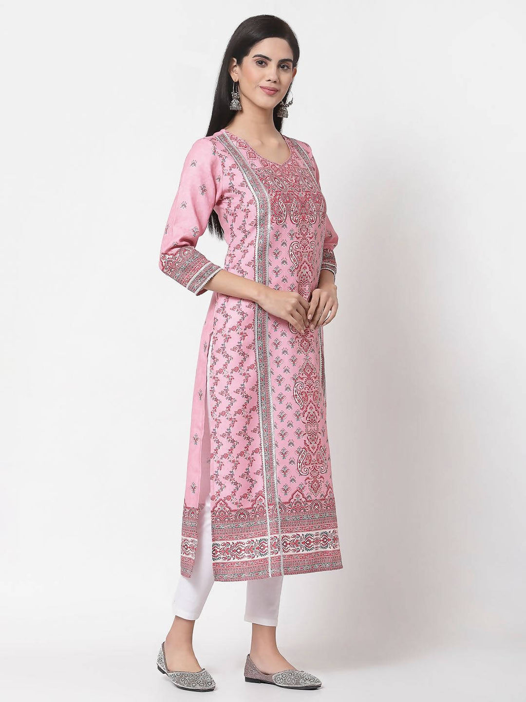 Myshka Women's Multi Printed Polyester Full Sleeve Round Neck Casual Kurta | Grocsy