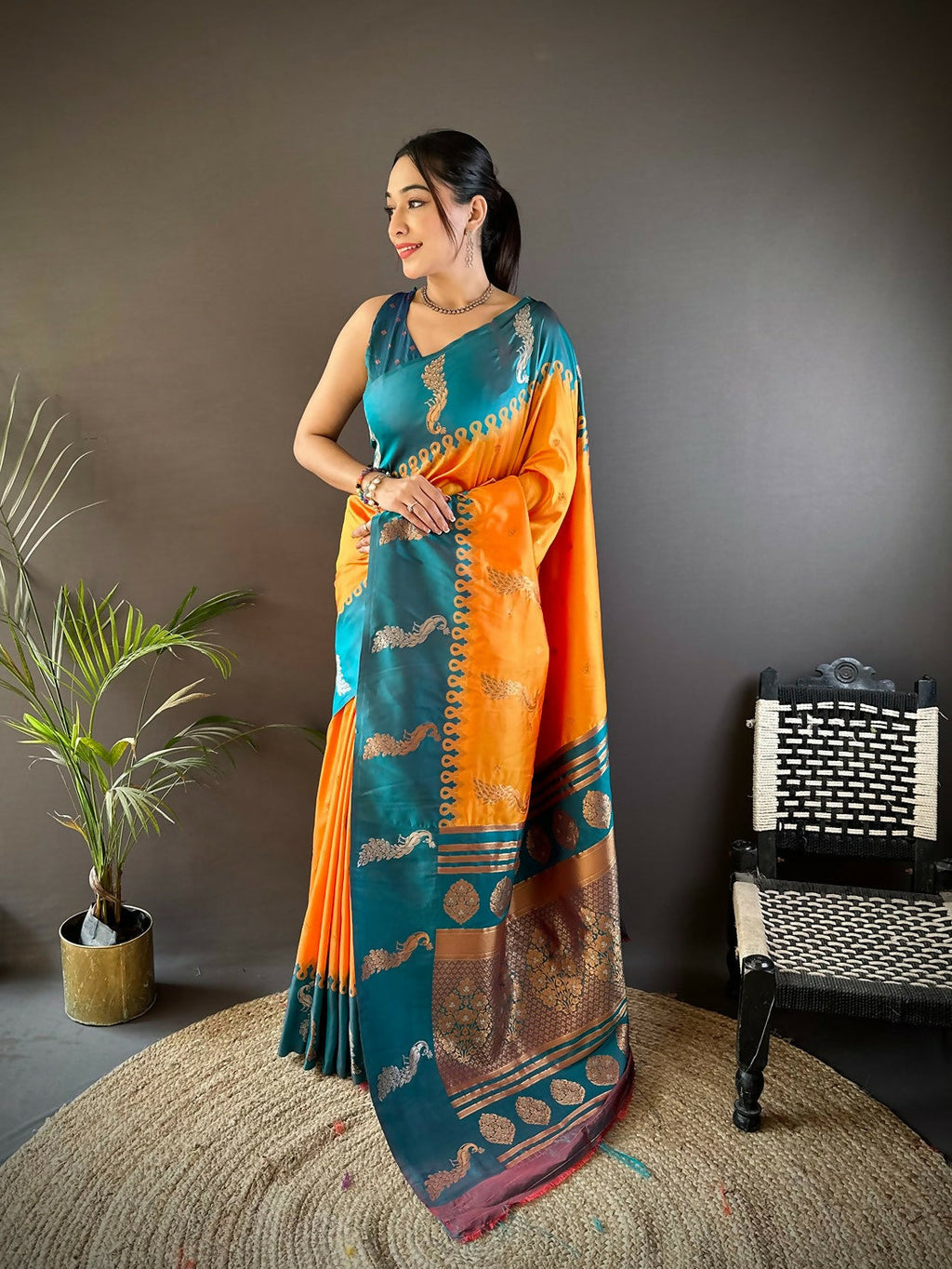 Joban Fashion Teal Peacock,Butti Banarasi Silk Sarees | Grocsy