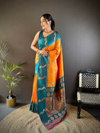 Joban Fashion Teal Peacock,Butti Banarasi Silk Sarees | Grocsy