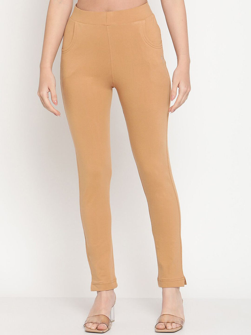 TAG 7 Set Of 2 Yellow & Beige Solid Leggings | Grocsy