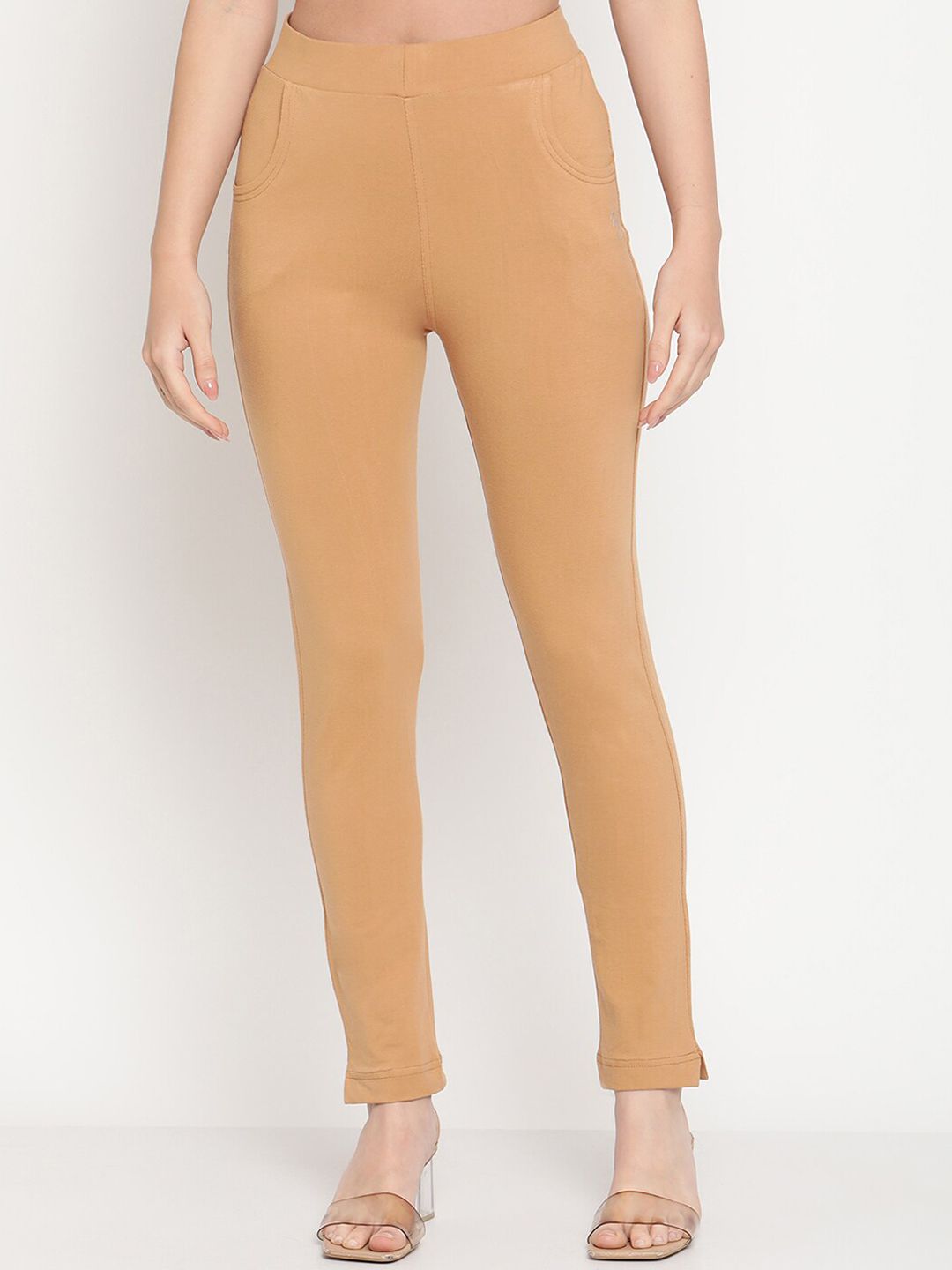 TAG 7 Set Of 2 Yellow & Beige Solid Leggings | Grocsy