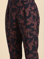 All About You Women Navy Blue Ethnic Motifs Printed Regular Kurta with Printed Trousers | Grocsy