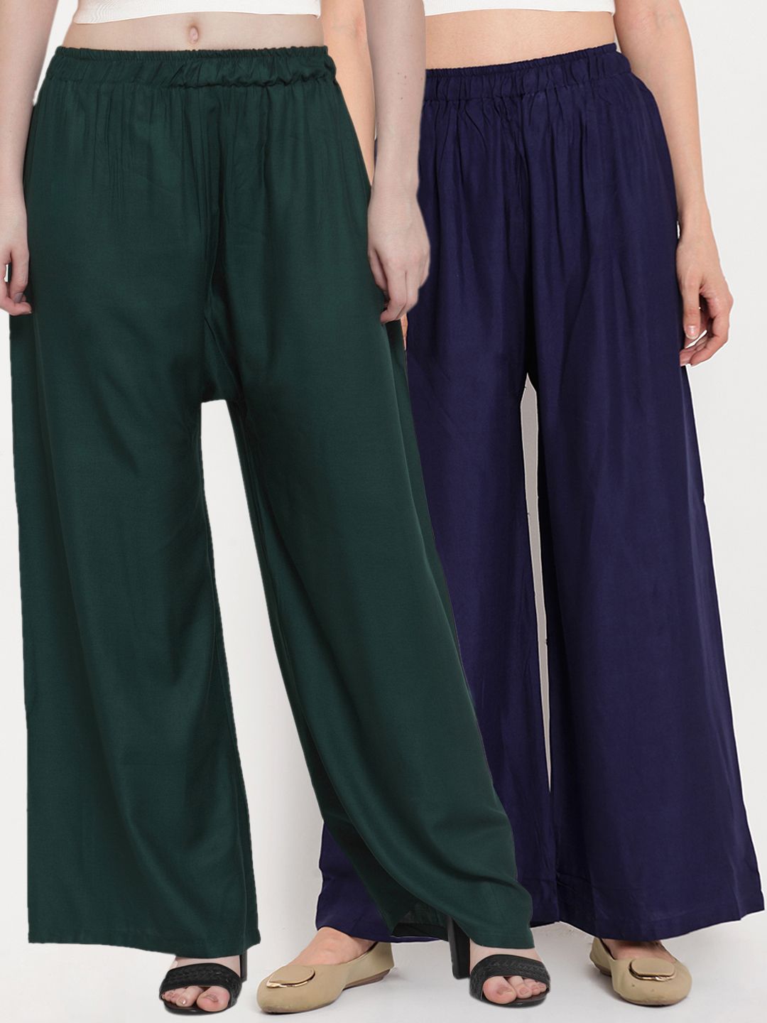 TAG 7 Women Pack of 2 Solid Flared Palazzos | Grocsy