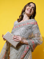 kasee Floral Embroidered Net Saree | Grocsy