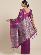 Saree Mall Magenta & Silver-Toned Floral Silk Blend Dharmavaram Saree | Grocsy