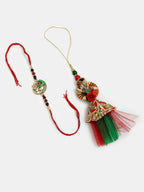 NVR Women & Men Set of 2 Multicolor Peacock Design Bhaiya Bhabhi Rakhi With Roli Chawal & Chocolate | Grocsy