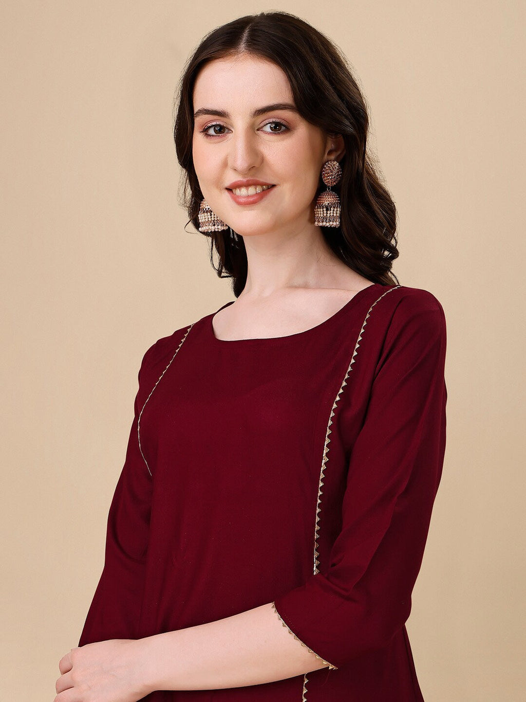 HERE&NOW Maroon & White Gotta Patti Kurta with Trousers & Dupatta | Grocsy