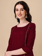 HERE&NOW Maroon & White Gotta Patti Kurta with Trousers & Dupatta | Grocsy