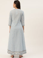 HERE&NOW Women Blue Floral Printed Pure Cotton Kurta with Trousers | Grocsy