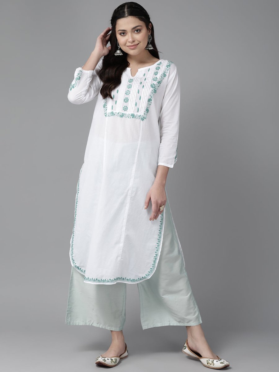 ADA Ethnic Motifs Embroidered Chikankari Floral Kurta | Grocsy