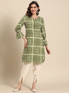 Sangria Ethnic Motifs Printed Puff Sleeves Kurta with Dhoti Pants | Grocsy