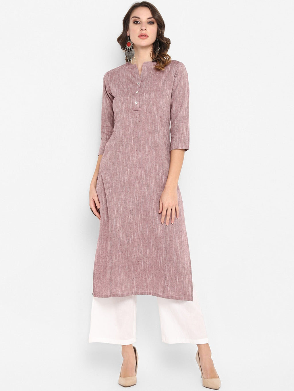 Janasya Women Mauve Solid Straight Kurta | Grocsy