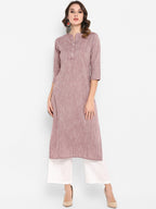 Janasya Women Mauve Solid Straight Kurta | Grocsy