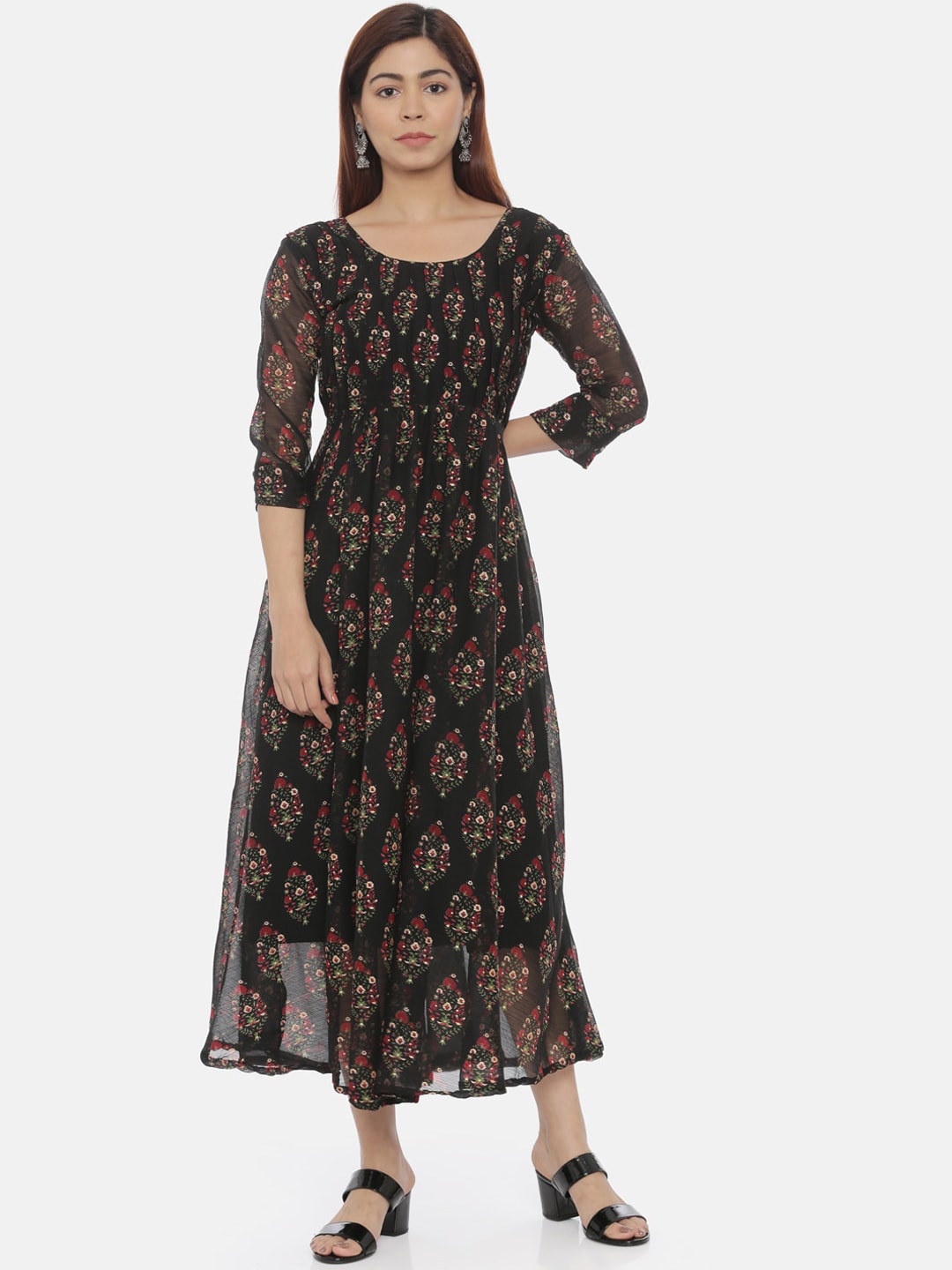 Souchii Women Black Printed Fit and Flare Dress | Grocsy