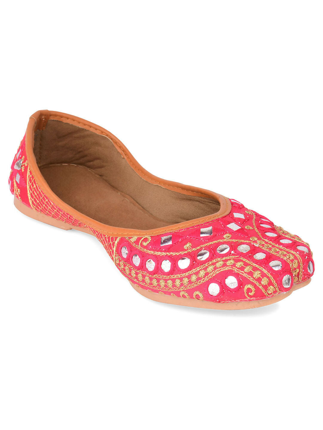 Desi Colour Women Indian Ethnic Footwear-Mini Dabka-Pink Mirror Lines | Grocsy