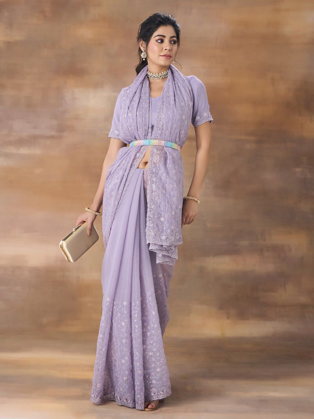 kasee Embroidered Floral Sequinned Saree | Grocsy