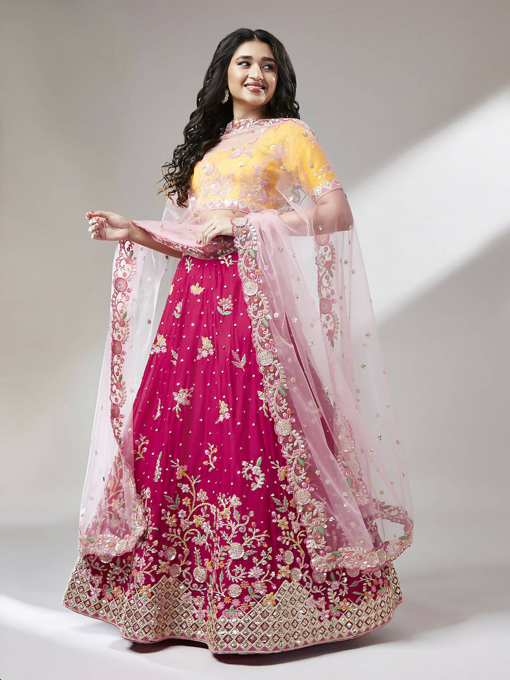 House of Panchhi Rose Pure Georgette Sequinse Work Lehenga & Blouse with Dupatta | Grocsy