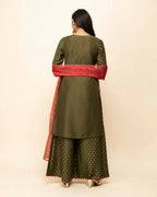 FIORRA Women's Green Silk Blend Straight Kurta Palazzo Set With Dupatta | Grocsy