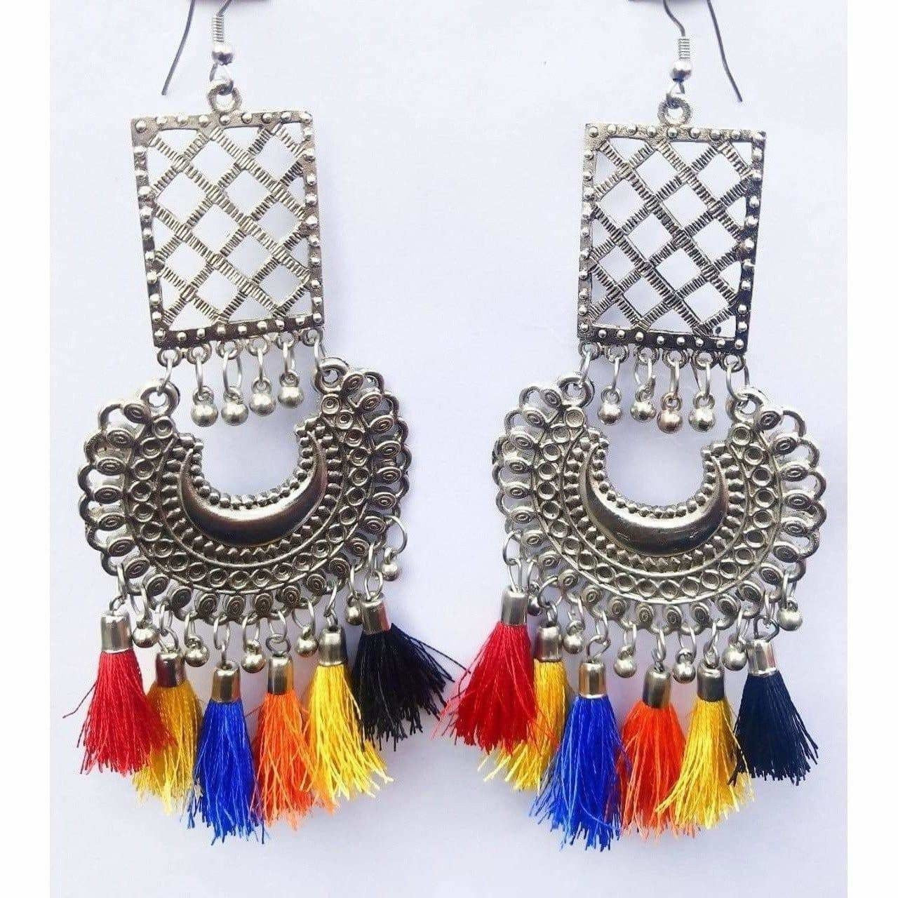 MS Fashion India Silver Oxidized Chandbali Latest Designer Thread Earrings | Grocsy