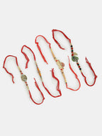 NVR Men Set of 4 Multicolor Radha Krishna & Peacock Design Rakhi With Roli Chawal & Chocolate | Grocsy