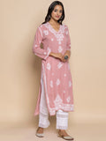 HOUSE OF KARI Floral Embroidered Fizaa Chikankari Pure Cotton Straight Kurta | Grocsy