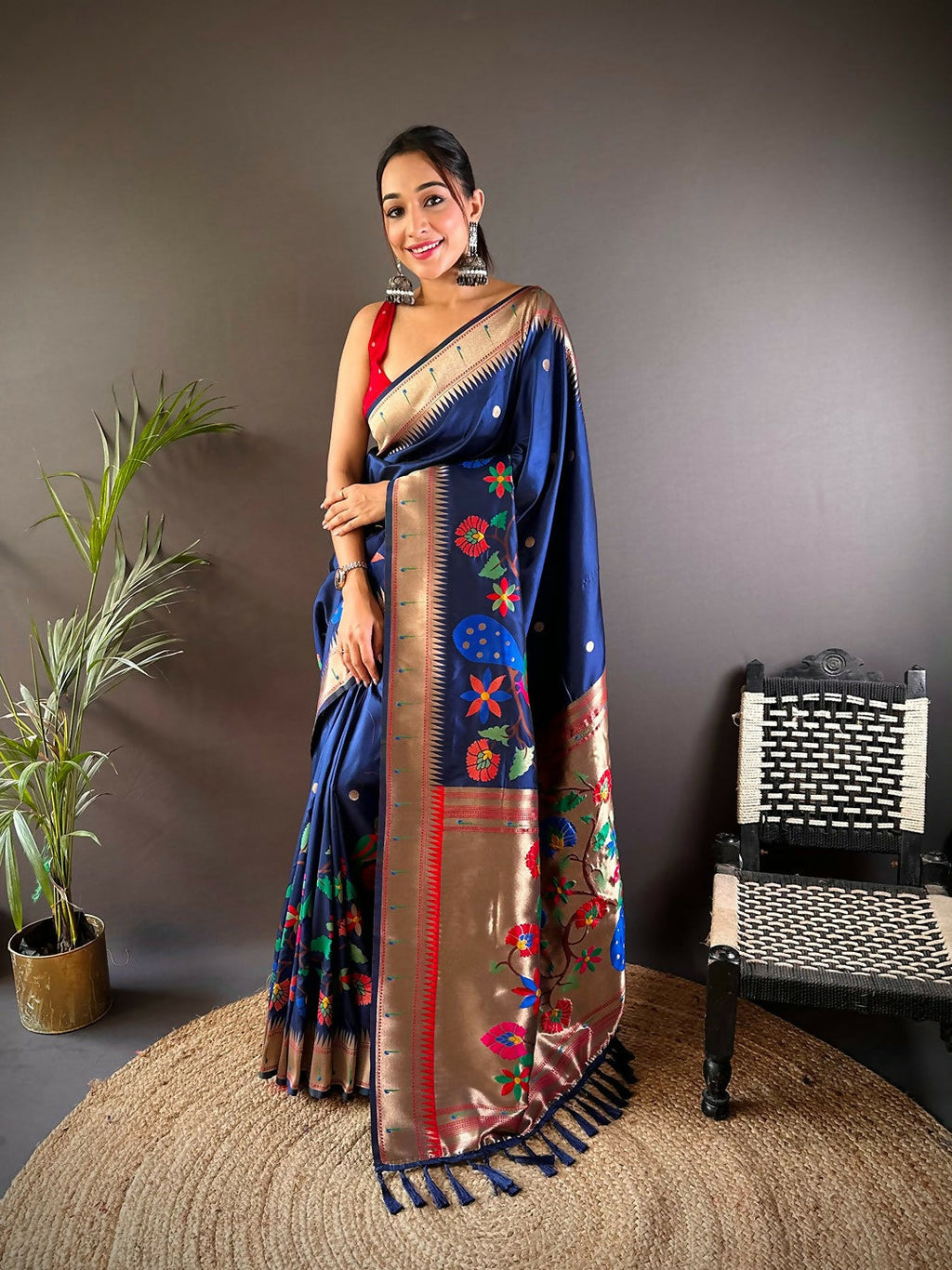 Joban Fashion Red Motifs Paithani Sarees | Grocsy
