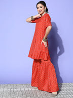 HERE&NOW Women Bandhani Polyester Fusion Bottom Kurta Set | Grocsy