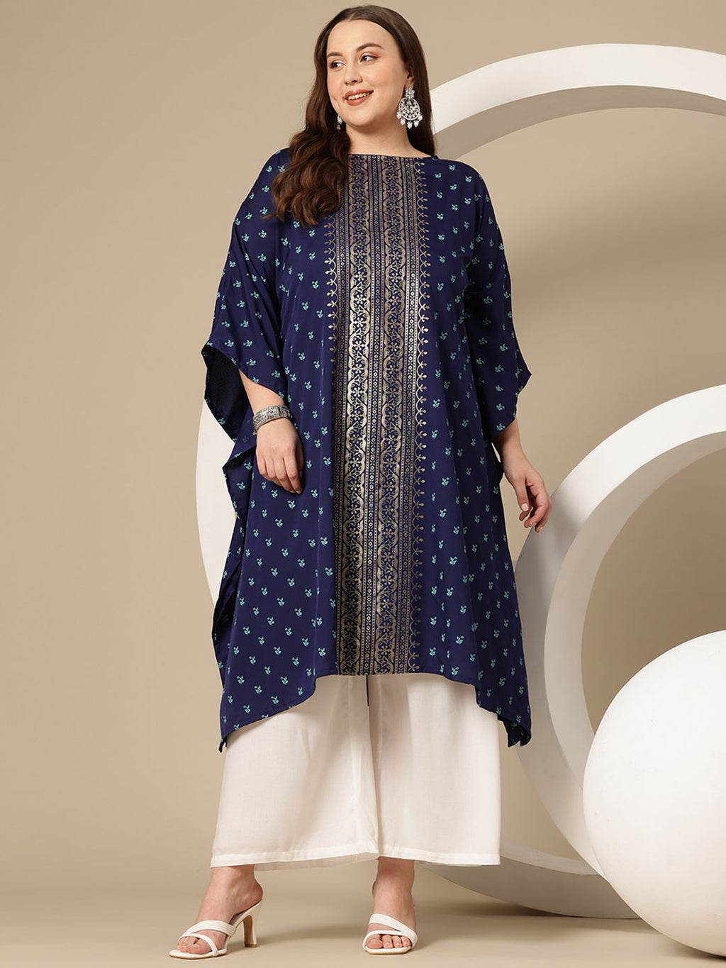 Sztori Plus Size Floral Printed Flared Sleeves Floral Kaftan Kurta | Grocsy