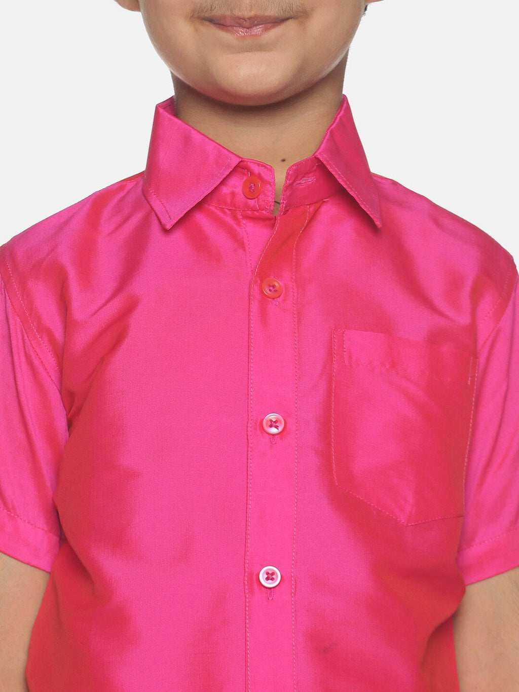 Sethukrishna Boys Pink & White Solid Shirt and Veshti | Grocsy