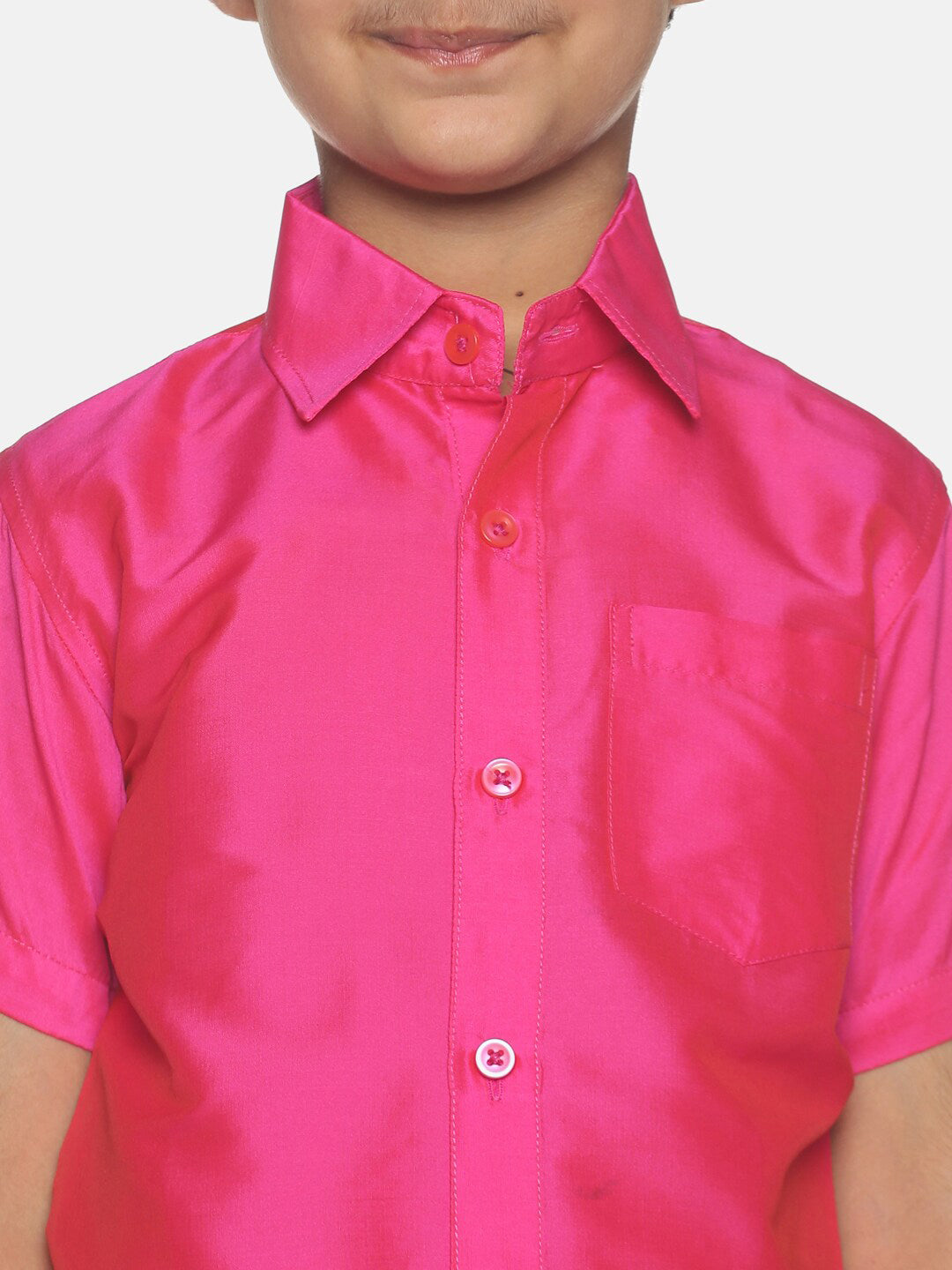 Sethukrishna Boys Pink & White Solid Shirt and Veshti | Grocsy