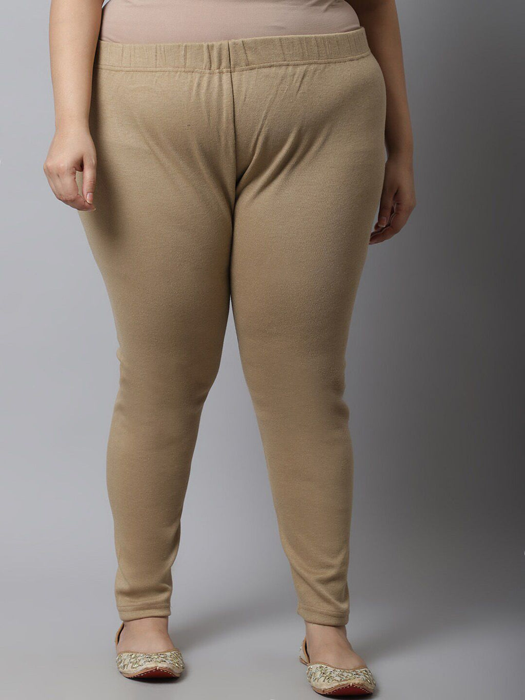TAG 7 Women Plus size Beige Solid Leggings | Grocsy