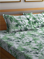 BOMBAY DYEING Serenita Green & White Floral Cotton 144TC Queen Bedsheet & 2 Pillow Covers | Grocsy