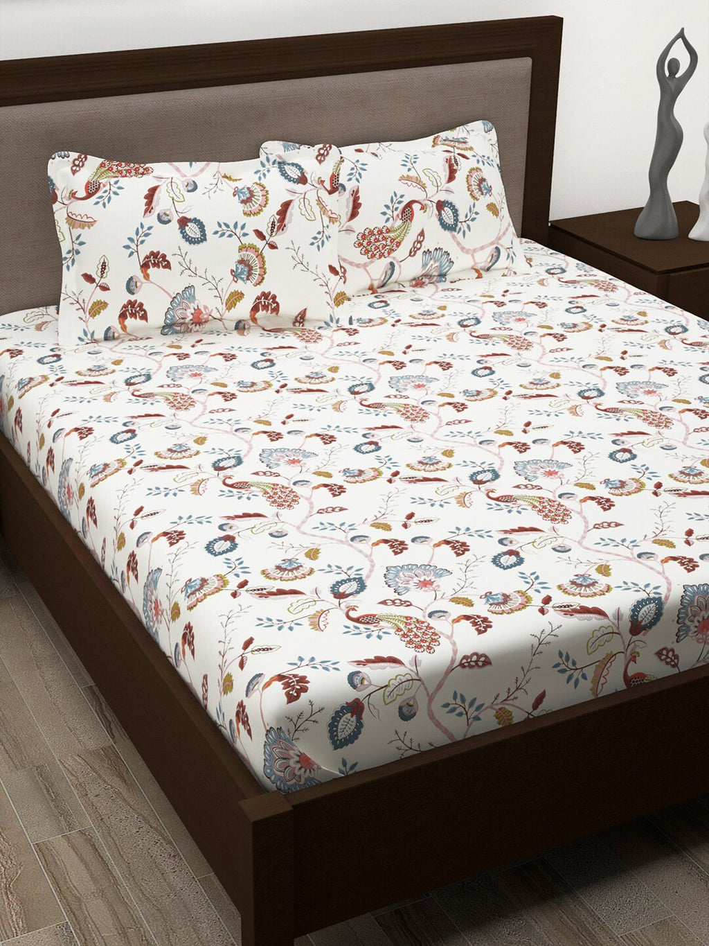 Story@home White & Yellow Ethnic Motifs Cotton 186 TC Queen Bedsheet With 2 Pillow Covers | Grocsy