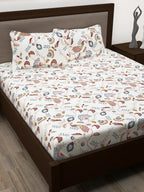 Story@home White & Yellow Ethnic Motifs Cotton 186 TC Queen Bedsheet With 2 Pillow Covers | Grocsy
