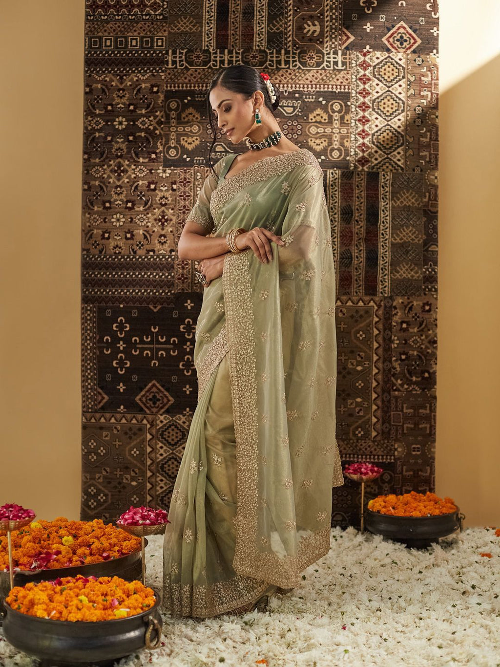 kasee Floral Zardozi Supernet Designer Saree | Grocsy
