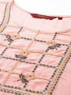 Sangria Women Floral Embroidered Thread Work Chanderi Silk Kurta With Palazzos & Dupatta | Grocsy