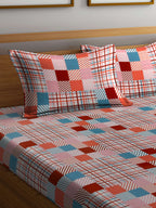 BOMBAY DYEING Marigold Pink Geometric Cotton 104 TC King Bedsheet & 2 Pillow Covers | Grocsy