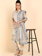 HERE&NOW Women Blue Floral Printed Pure Cotton Kurta with Trousers & With Dupatta | Grocsy