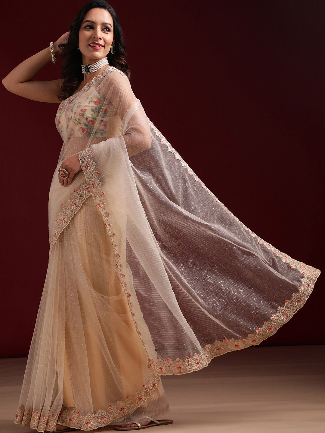 kasee Embellished Embroidered Net Saree | Grocsy