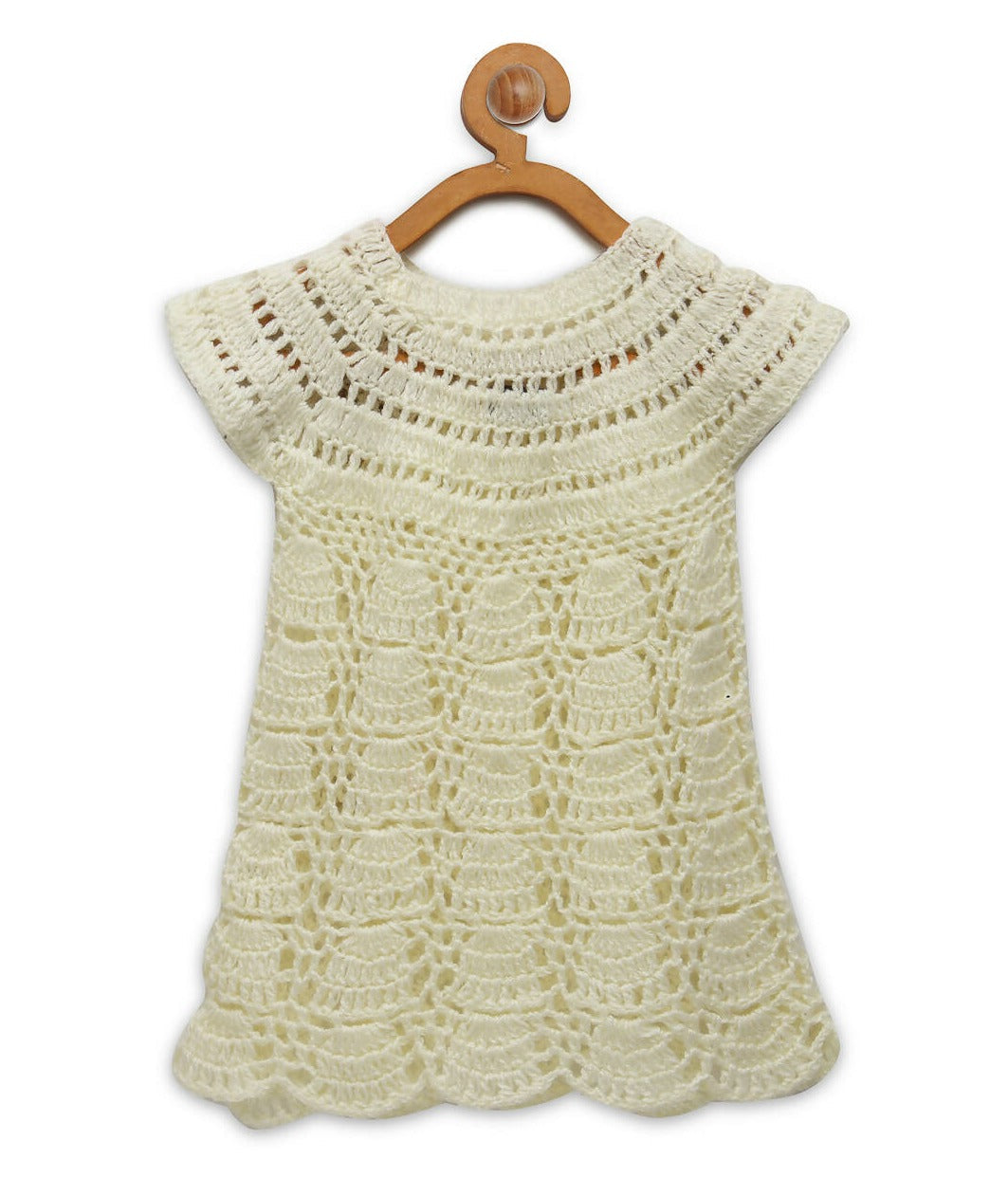 Chutput Kids Cream Coloured Solid Wool Frock - Cream | Grocsy