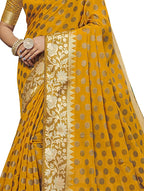 Pisara Women's Mustard Chanderi Cotton Silk Saree With Blouse Piece | Grocsy