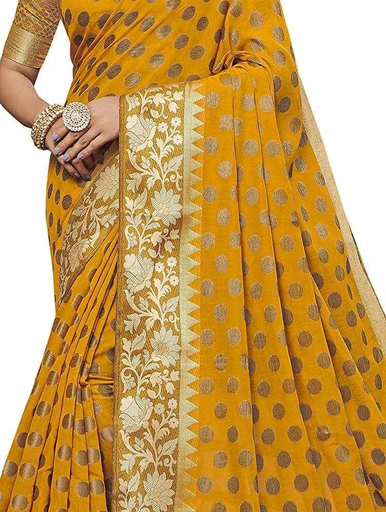 Pisara Women's Mustard Chanderi Cotton Silk Saree With Blouse Piece | Grocsy