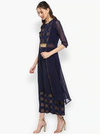 Janasya Women Navy Blue Printed Top with Palazzos | Grocsy