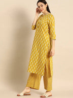Vamika Printed Cotton Yellow Party Wear/Casual Wear Kurta Set/Suit | Grocsy