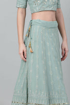 Dusty Green Georgette Sequins Embroidery with Mirror work Lehenga Choli with Dupatta - Jivika | Grocsy